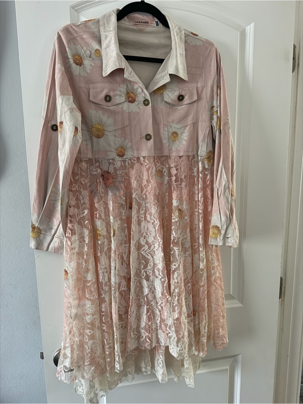 Origami Western/ Festival Pink Daisy Lace Sued Shirt Dress new without tags